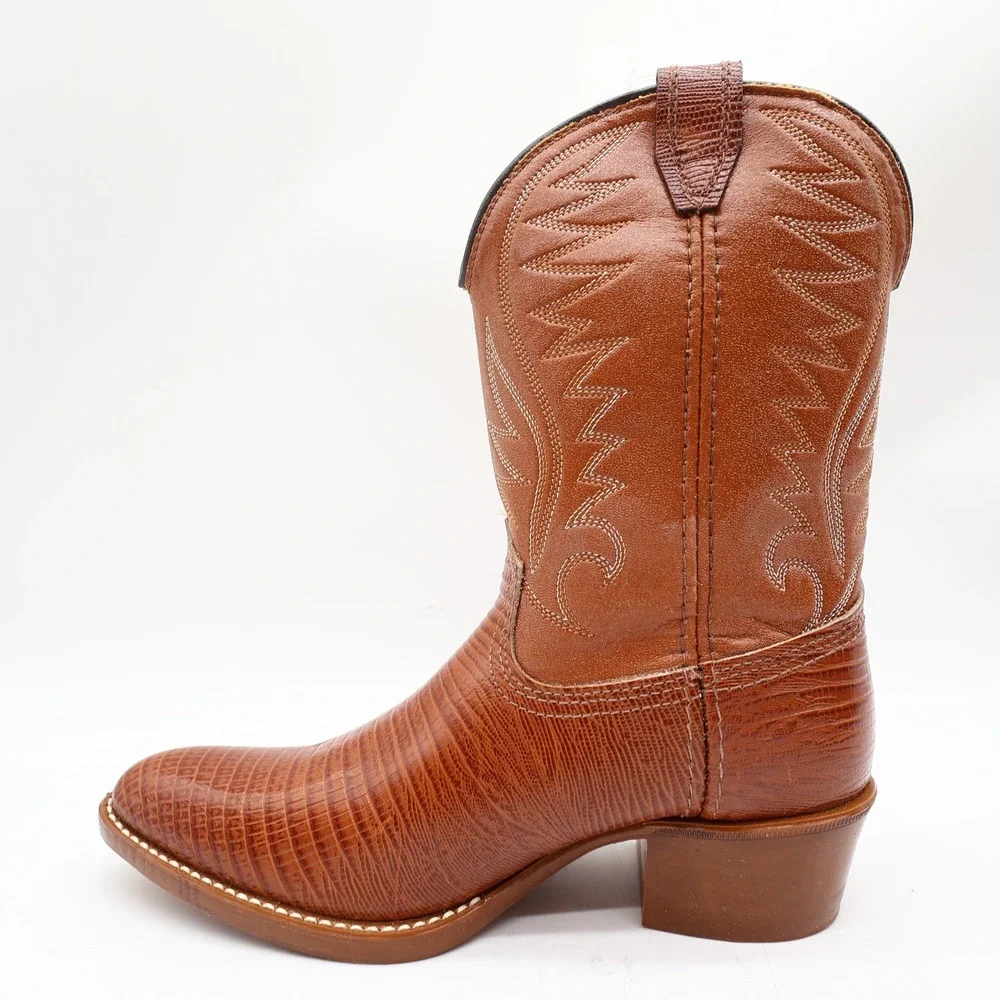 Acme Vintage Western Cowboy Boots Kids 2.5 D Brown Leather Deadstock NWT